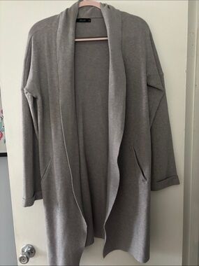 Deluc Long Open-Front Cardigan in Light Gray